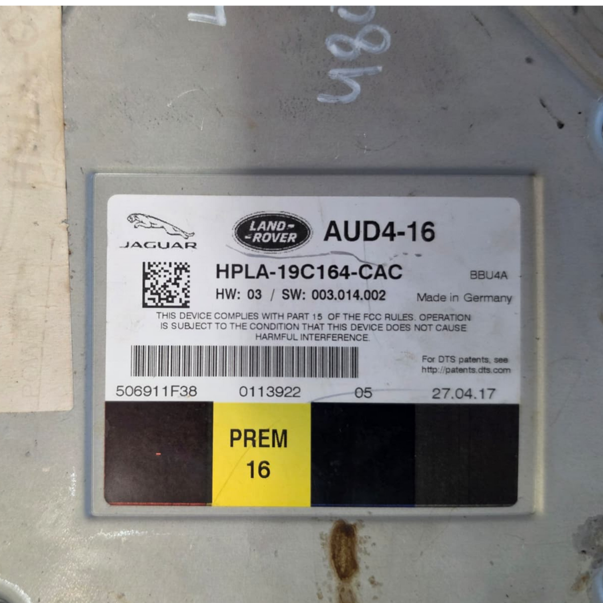 Roverland Parts Jaguar Amplifier Module with Certification Label and Manufacturing Details
