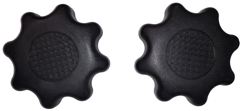 Pair of black Land Rover Discovery Parts with textured centers and six-lobed design