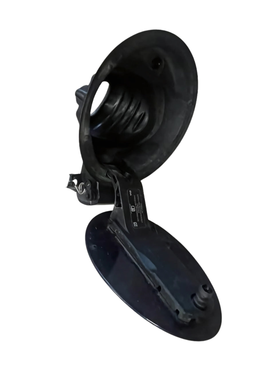 Black Land Rover Discovery Fuel Door Assembly with hinge and latch mechanism open