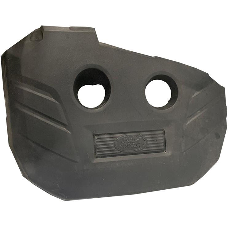 Black Evoque Parts engine cover with Land Rover logo and dual circular openings