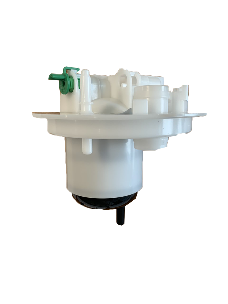 White Land Rover LR3 LR4 automotive fuel pump part with green connector on black background