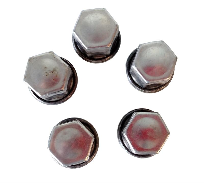 Set of five shiny metal hex nuts with washers for Land Rover LR2 parts replacement
