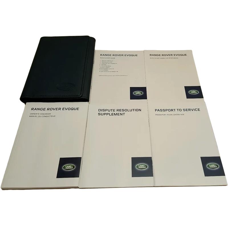 Land Rover Evoque Owner&#39;s Manual set with leather pouch and warranty dispute resolution supplements