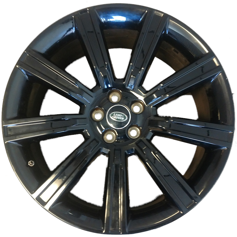 Black Range Rover Evoque wheel with multi-spoke design and Land Rover logo center cap