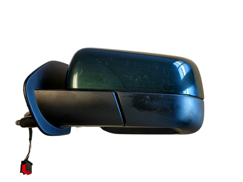 Left side mirror for LR3 and LR4 parts with black housing and wiring connector
