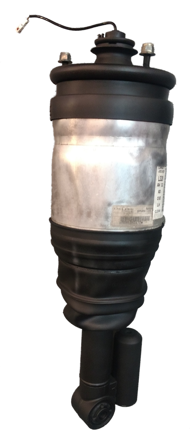 Range Rover Left Rear Strut suspension part with metal and rubber components isolated on white