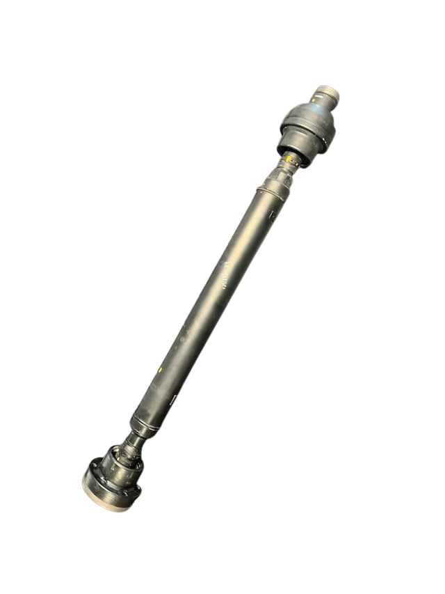 Roverland Parts Front Drive Shaft close up showing threaded spline end and CV joint assembly in black metal