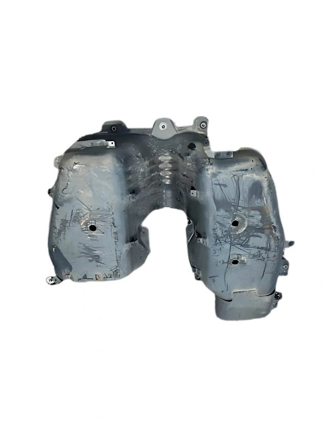 Roverland Parts Fuel Tank Shield molded gray plastic underbody guard with mounting holes and wear marks