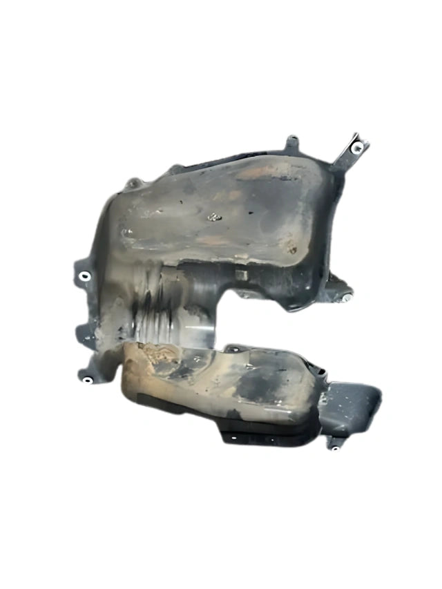 Roverland Parts Fuel Tank Shield metal underbody shield with mounting tabs dents and heat discoloration