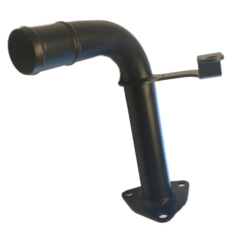 Black metal Outlet Flange pipe with curved design and mounting holes for Discovery Parts