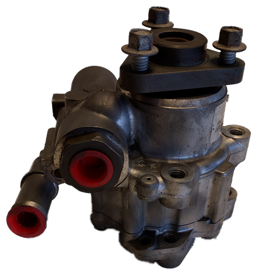 Power Steering Pump for Range Rover with metal body and red inlet and outlet ports