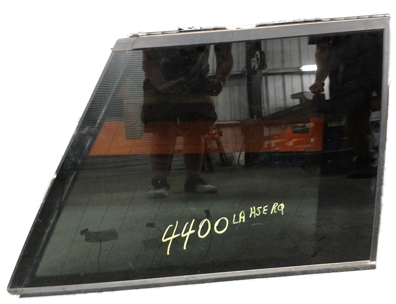Range Rover Quarter Glass window replacement part with tinted glass and metal frame