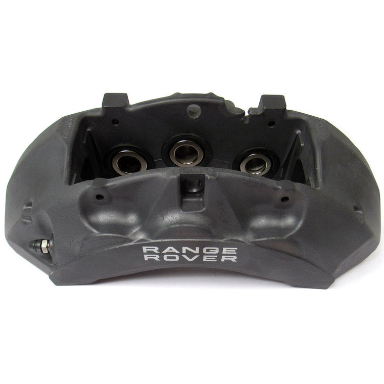 Land Rover Range Rover brake caliper in black with visible piston chambers and branding