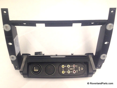 Range Rover car audio and accessory connector panel with power outlet and input ports