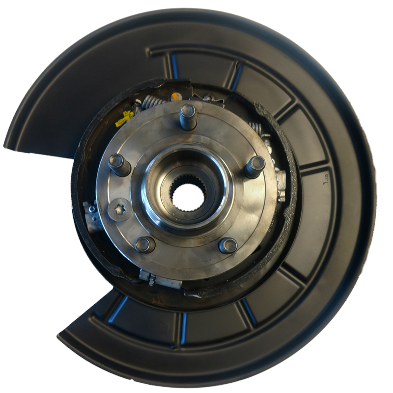 Range Rover brake backing plate and hub assembly automotive part in black and metal finish