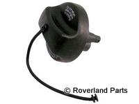 Range Rover replacement fuel cap with attached tether for secure fit and fuel system protection