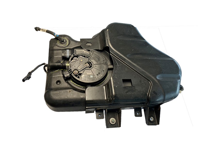 Black plastic fuel tank component for Range Rover with attached wiring and mounting brackets