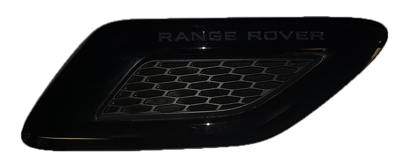 Range Rover Left Hood Vent in black with honeycomb grille design for vehicle ventilation