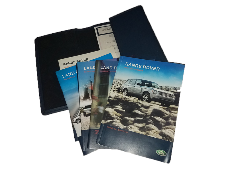 Range Rover Owners Manual set with multiple booklets and a black leather case