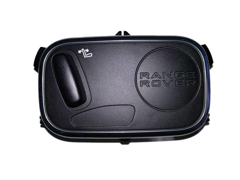Range Rover rear seat adjustment control panel with black finish and Range Rover branding