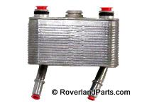 Range Rover transmission cooler with metal fins and inlet outlet pipes for efficient cooling
