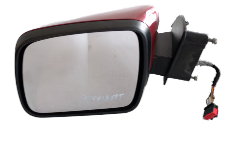 Red Range Rover left side mirror with wiring harness and mounting hardware