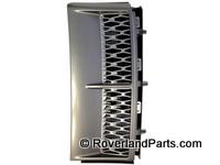 Range Rover silver front grille with black louver design for vehicle ventilation