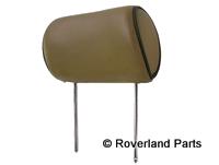 Range Rover headrest in brown leather with metal support rods for vehicle seat comfort