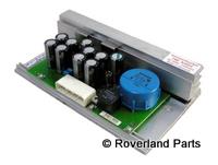 Range Rover Subwoofer Amplifier circuit board with capacitors and heat sink for upgraded audio