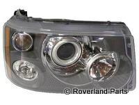 Range Rover headlight replacement part with clear lens and chrome interior housing