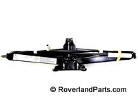 Range Rover Scissors Jack in black metal for vehicle maintenance and tire changes