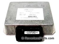 Range Rover transfer case control module part with metal casing and label for vehicle drivetrain