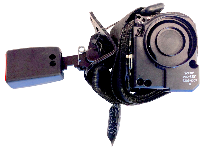 LR2 Parts seat belt retractor assembly with black strap and mounting components