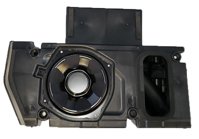 Range Rover subwoofer car audio part in black plastic housing for vehicle sound enhancement