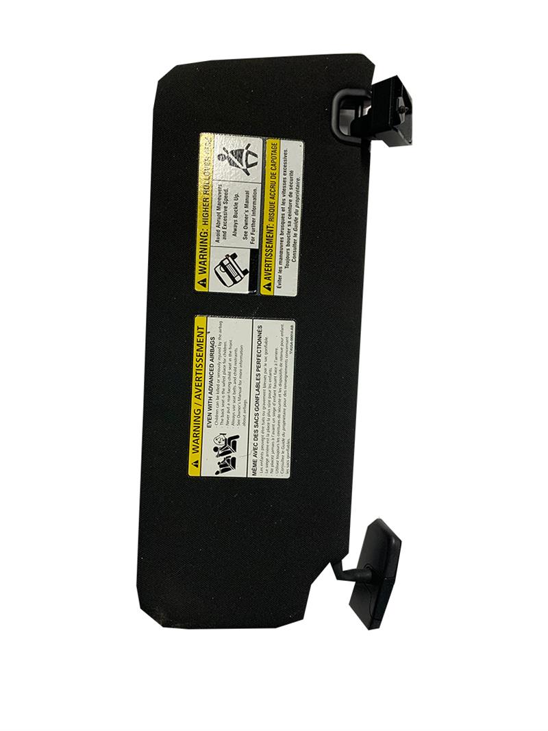 Black Range Rover Sun Visor with safety warning labels and mounting brackets