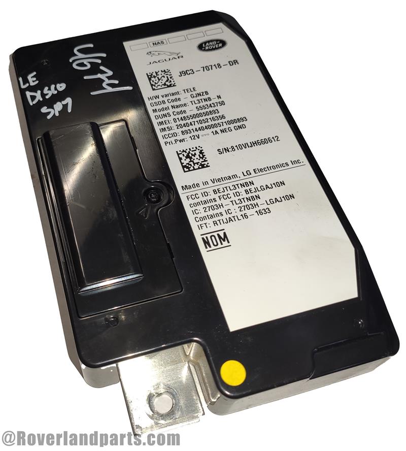 Land Rover Discovery Sport Parts Telematics Control module with detailed label and metal mounting bracket