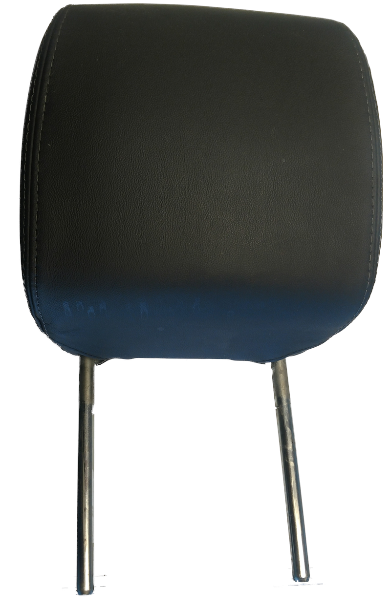 Black leather headrest for LR3 and LR4 vehicle seats with metal support rods
