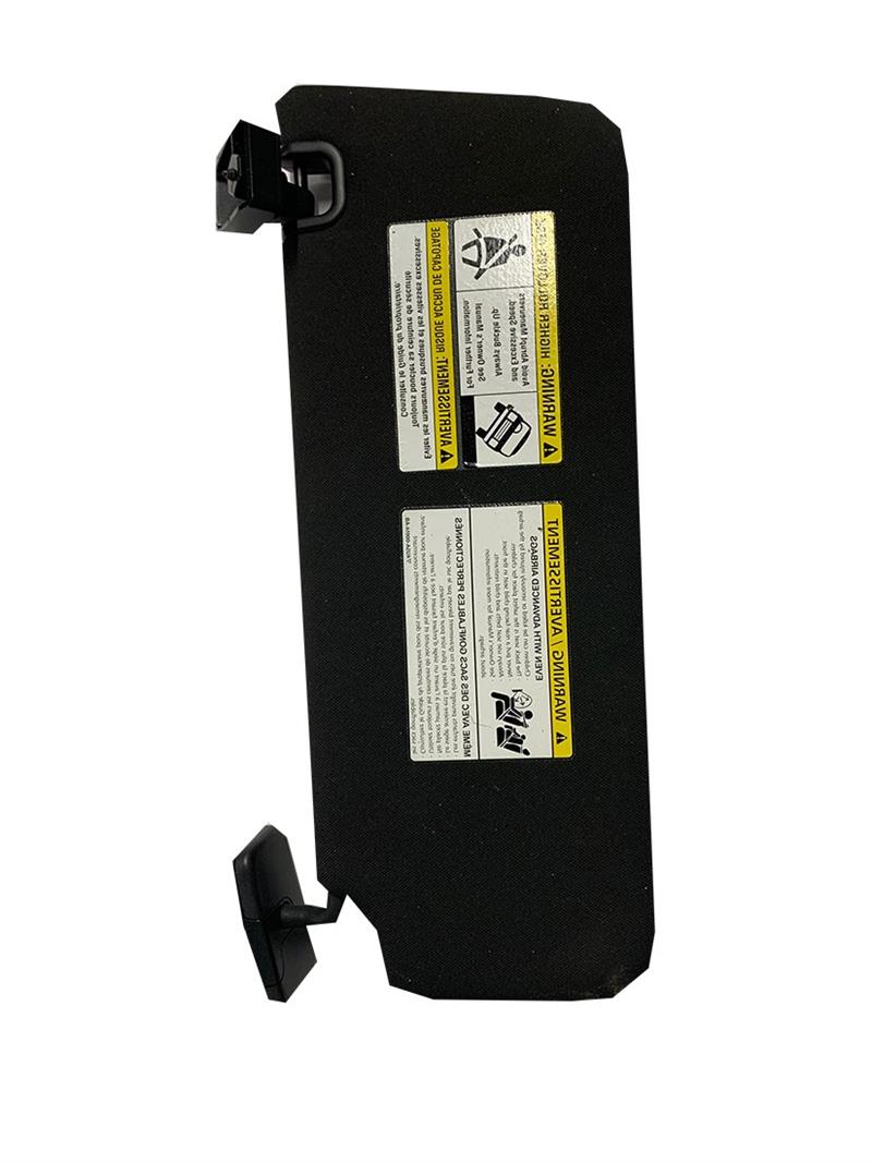 Black Range Rover Parts sun visor with warning labels and mounting brackets for vehicle interior