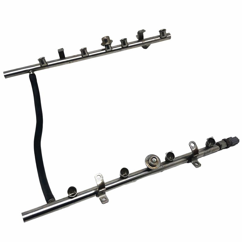 Land Rover LR3 and LR4 parts fuel rail metal component with multiple connectors and mounting brackets