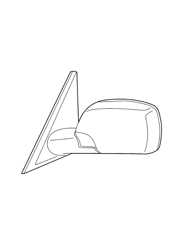 Black and white line drawing of a car Side View Mirror with mounting base and smooth edges