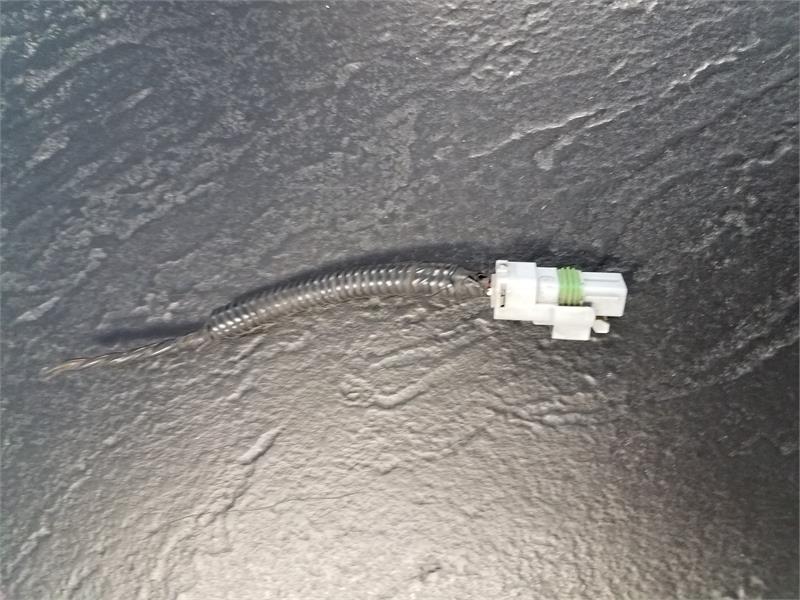 LR2 Parts Pigtail Connector with white plastic housing and protective black sleeve for wiring